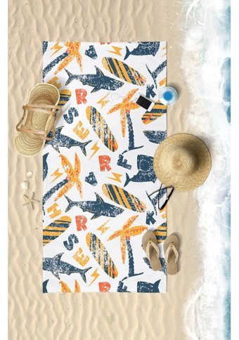 Vevien Shark Summer Pamuk - Polyester Plaj Havlusu Sarı