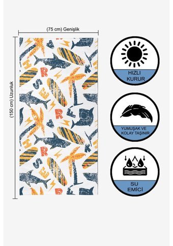 Vevien Shark Summer Pamuk - Polyester Plaj Havlusu Sarı