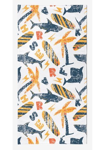 Vevien Shark Summer Pamuk - Polyester Plaj Havlusu Sarı