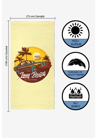 Vevien Tong Beach Car Pamuk - Polyester Plaj Havlusu Sarı