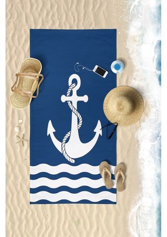 Vevien Anchor Pamuk - Polyester Plaj Havlusu Lacivert