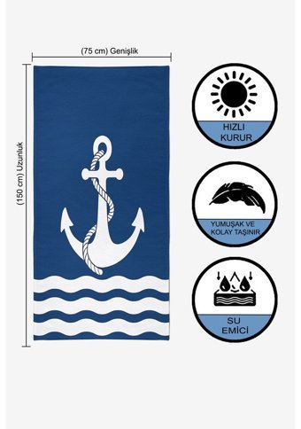 Vevien Anchor Pamuk - Polyester Plaj Havlusu Lacivert