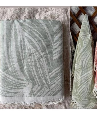 Şıkel Yaprak Pamuk Plaj Havlusu Adaçayı Yeşili