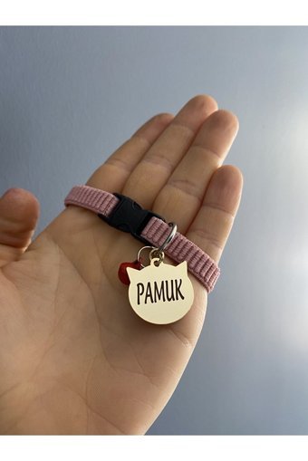 Petisim Zilli Düz Pembe Ayarlanabilir Gezdirme Boyun Kedi Tasması
