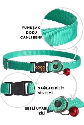 Cocopet Zilli Düz Renkli Ayarlanabilir Gezdirme Boyun Kedi Tasması