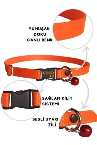 Cocopet Zilli Düz Renkli Ayarlanabilir Gezdirme Boyun Kedi Tasması