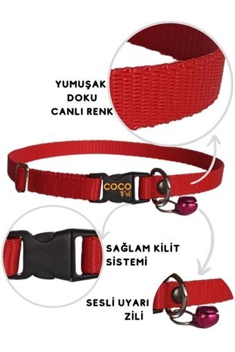 Cocopet Zilli Düz Renkli Ayarlanabilir Gezdirme Boyun Kedi Tasması