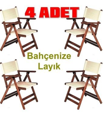Bahçeci Kollu Katlanabilir Ahşap 4 Adet Bahçe Sandalyesi