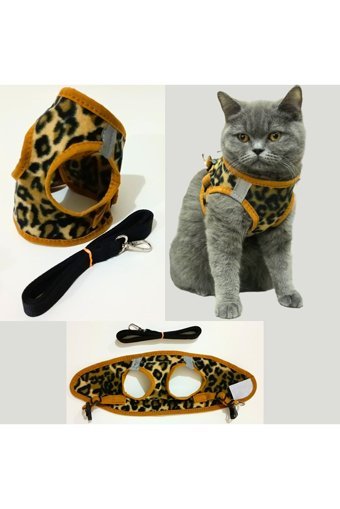Patifashion Düz Fosforlu Leopar Ayarlanabilir Gezdirme Göğüs Kedi Tasması