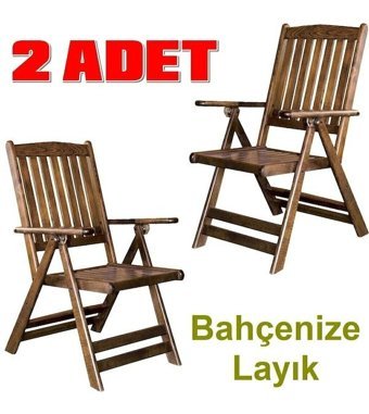 Bahçeci Kolsuz Katlanabilir Ahşap 2 Adet Bahçe Sandalyesi