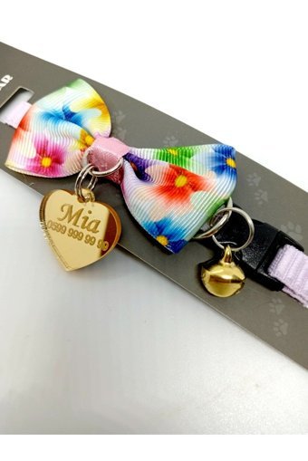 Sempati Store Papyonlu Zilli Papyonlu Lila Ayarlanabilir Gezdirme Boyun Kedi Tasması