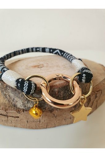 Loyal Friend Store Zilli Kolye Siyah-Beyaz Gezdirme Boyun Kedi Tasması