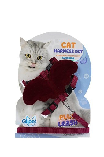 Glipet Kanatlı Bordo Ayarlanabilir Gezdirme Göğüs Kedi Tasması