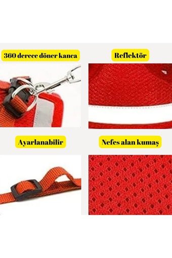 Patifashion Fileli Fosforlu Yeşil Ayarlanabilir Gezdirme Göğüs Kedi Tasması