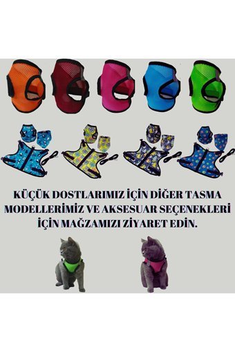 Patifashion Düz Fosforlu Yeşil Ayarlanabilir Gezdirme Göğüs Kedi Tasması