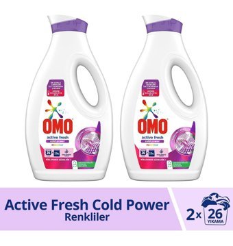 Omo Active Fresh Cold Power 52 Yıkama Renkliler İçin Sıvı Deterjan 2x1.69 lt