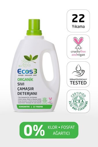 Ecos3 Vegan Konsantre 22 Yıkama Tüm Renkler İçin Sıvı Deterjan 750 ml