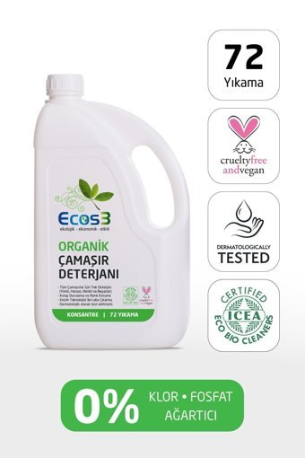 Ecos3 Vegan Konsantre 72 Yıkama Tüm Renkler İçin Sıvı Deterjan 2.5 lt