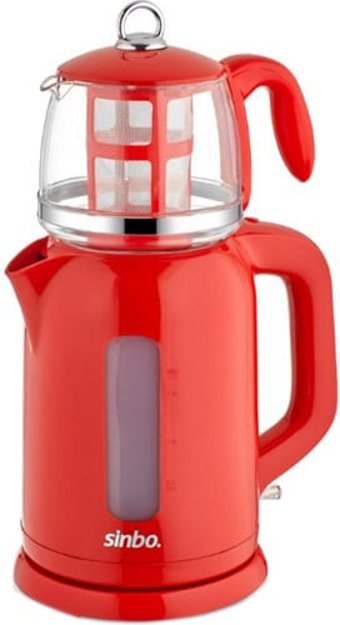 Sinbo STM 5833 Cam Demlikli 2200 W Işıklı Plastik Gövdeli Kırmızı Retro Çay Makinesi