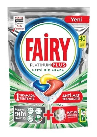 Fairy Platinum Plus Limon Kokulu Tablet Bulaşık Makinesi Deterjanı 40 Adet