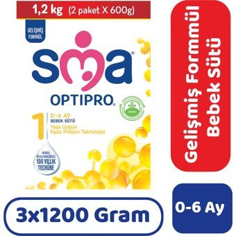 Sma Optipro Laktozlu Tahılsız Probiyotikli 1 Numara Bebek Sütü 3x1.2 kg