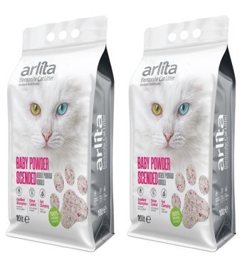Arlita Bebek Pudrası Kokulu Topaklanan İnce Taneli Bentonit Kedi Kumu 2x10 lt