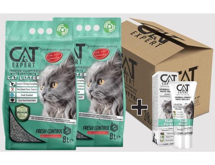 Cat Expert Fresh Control Topaklanan İnce Taneli Aktif Karbonlu Bentonit Kedi Kumu 2x8 lt