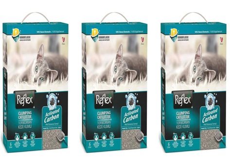 Reflex Topaklanan İnce Taneli Aktif Karbonlu Bentonit Kedi Kumu 3x6 lt