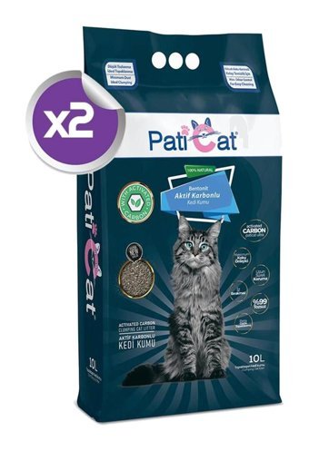 PatiCat Topaklanan İnce Taneli Aktif Karbonlu Bentonit Kedi Kumu 2x10 lt