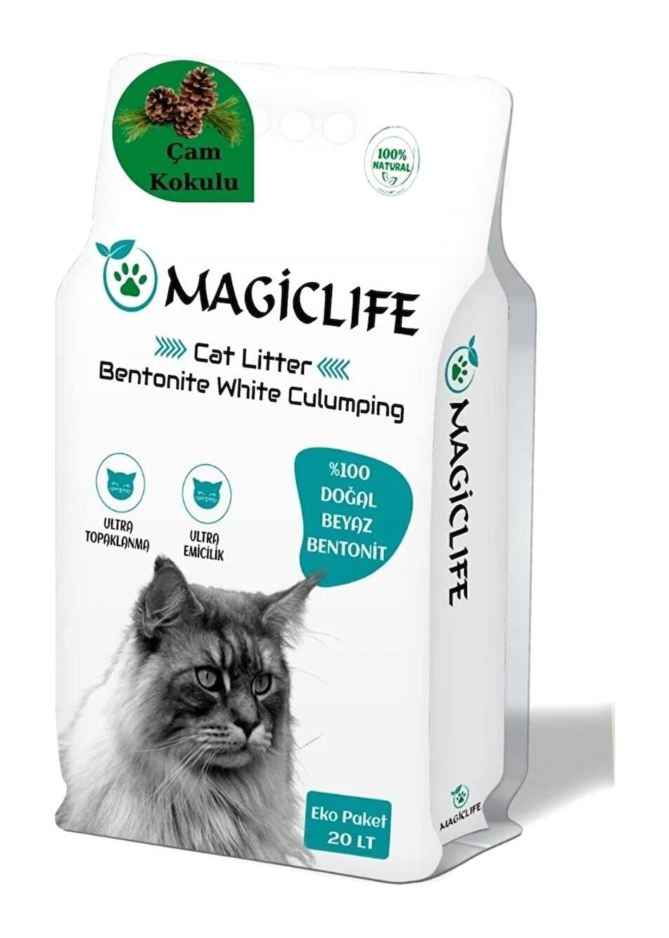 Magic Life Çam Kokulu Topaklanan İnce Taneli Bentonit Kedi Kumu 20 lt
