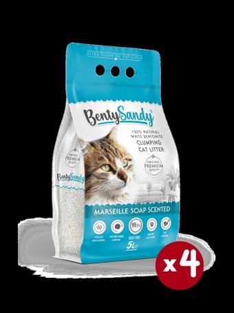 Benty Sandy Marsilya Sabun Kokulu Topaklanan İnce Taneli Bentonit Kedi Kumu 4x5 lt