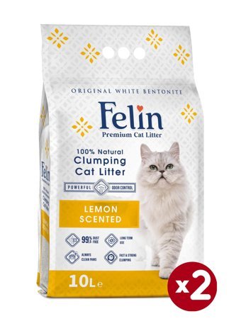 Felin Limon Kokulu Topaklanan İnce Taneli Bentonit Kedi Kumu 2x10 lt