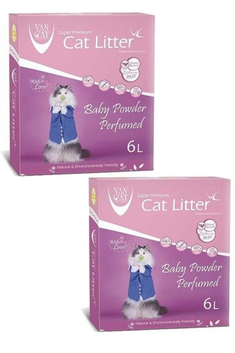 Van Cat Bebek Pudrası Kokulu Topaklanan İnce Taneli Bentonit Kedi Kumu 2x6 lt