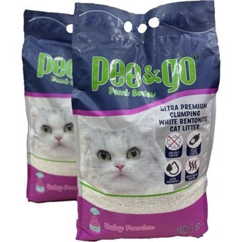 Pee&go Bebek Pudrası Kokulu Topaklanan İnce Taneli Bentonit Kedi Kumu 2x10 lt