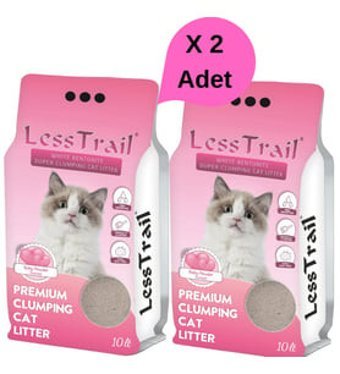 Less Trail Bebek Pudrası Kokulu Topaklanan İnce Taneli Bentonit Kedi Kumu 2x10 lt
