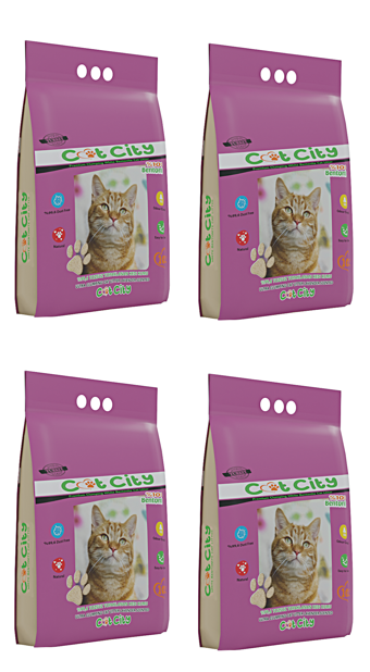 Cat City Lavanta Kokulu Topaklanan İnce Taneli Bentonit Kedi Kumu 4x10 lt