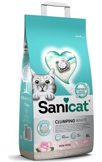 Sanicat Clumping White Topaklanan İnce Taneli Aktif Karbonlu Bentonit Kedi Kumu 8 lt