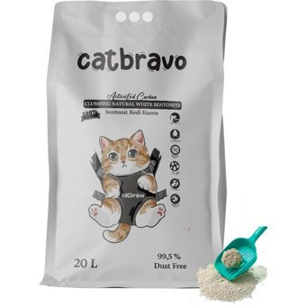 Catbravo Tozsuz Topaklanan İnce Taneli Aktif Karbonlu Bentonit Kedi Kumu 20 lt