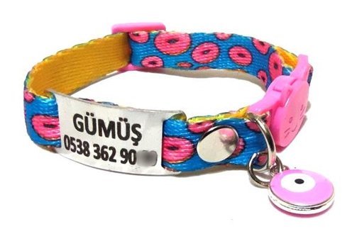 Ayz Markalama Boncuklu Mavi - Pembe Gezdirme Boyun Kedi Tasması