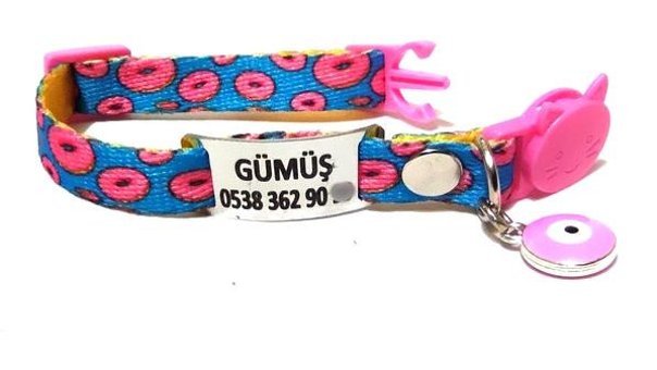 Ayz Markalama Boncuklu Mavi - Pembe Gezdirme Boyun Kedi Tasması