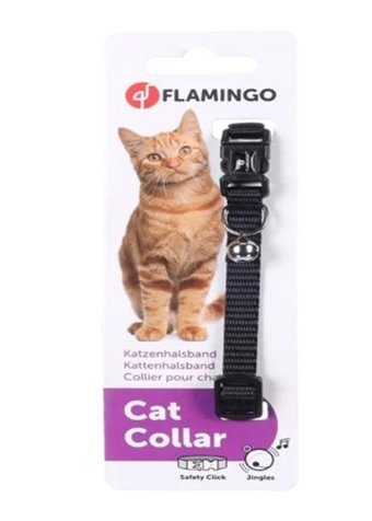 Flamingo Reflektörlü Siyah Gezdirme Boyun Kedi Tasması