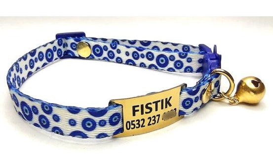 Ayz Markalama Bandana Beyaz - Mavi Gezdirme Boyun Kedi Tasması