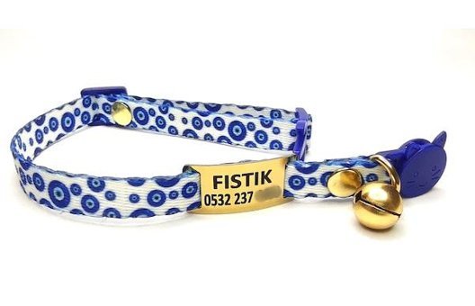 Ayz Markalama Bandana Beyaz - Mavi Gezdirme Boyun Kedi Tasması