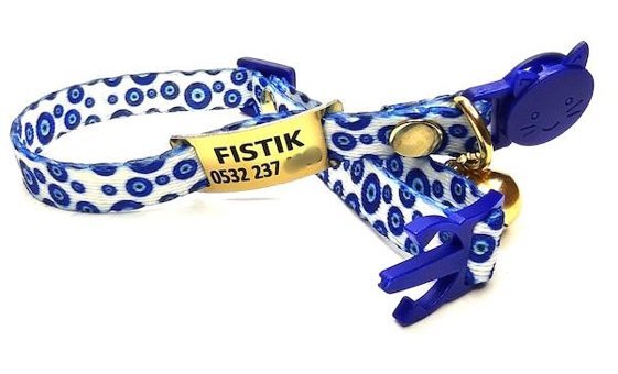 Ayz Markalama Bandana Beyaz - Mavi Gezdirme Boyun Kedi Tasması