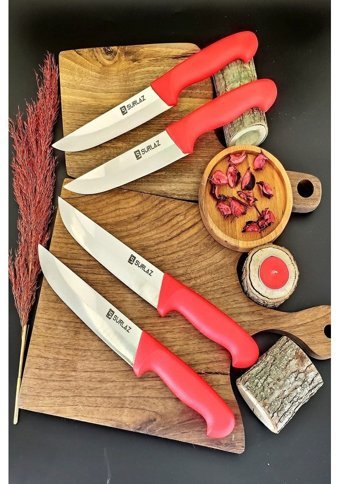 Sürlaz Special Red Edition Paslanmaz Çelik 4 Parça Şef Bıçağı Seti