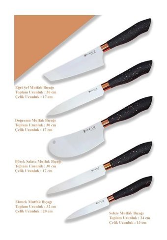 Castle Kitchen Black Copper Serisi Paslanmaz Çelik 5 Parça Mutfak Bıçağı Seti