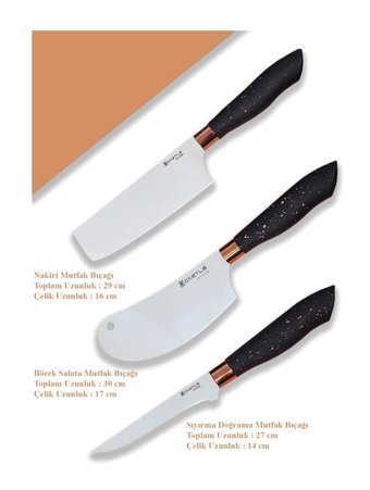 Castle Kitchen Black Copper Serisi Paslanmaz Çelik 3 Parça Mutfak Bıçağı Seti