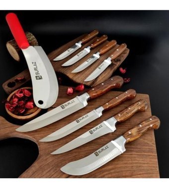 Sürlaz Handmade Paslanmaz Çelik 9 Parça Şef Bıçağı Seti