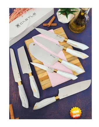 Castle Kitchen Papatya Serisi Çelik 7 Parça Mutfak Bıçağı Seti