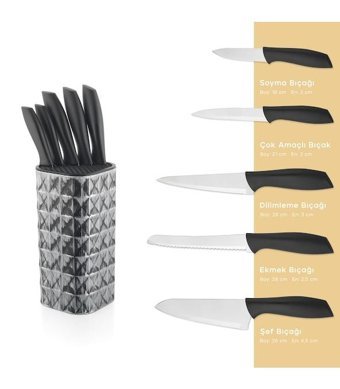 Schafer Quick Chef Çelik Standlı 6 Parça Mutfak Bıçağı Seti